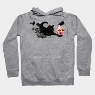 Cute playing cat and crow Hoodie